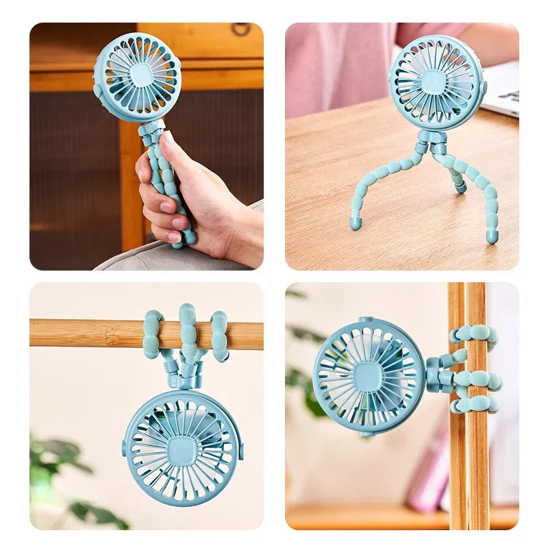3 Speeds Stroller Fans for Baby Pram Summer Portable Outdoor Fan Clip on Cart USB Rechargeable Kids Mini Handheld Electric Fan